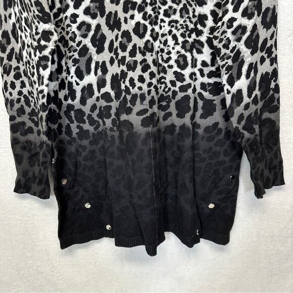 Jm Collection Gray & Black Cheetah Print Long Sleeve Tunic Sweater Size M - Picture 4 of 9